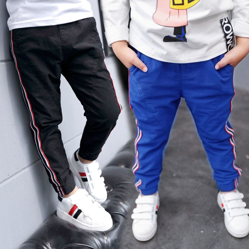 Spring new children's pants Children repair style long pants pure cotton boy casual pants elastic girl smoke pipe pants