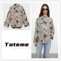 Toteme Spring Summer 22 New Fashion Elegant Embroidered Golden Chrysanthemum Print Casual Loose Long Sleeve Shirt