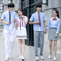 School uniform suit College style female Korean sailor suit suit Sweet pink striped shirt Female college student class suit