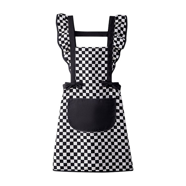 ເຮືອນເຮືອນຄົວປຸງແຕ່ງອາຫານ 2024 ໃຫມ່ Princess apron ຄົນອັບເດດ: ຄົນອັບເດດ: ແມ່ຍິງ corduroy lace checkerboard apron