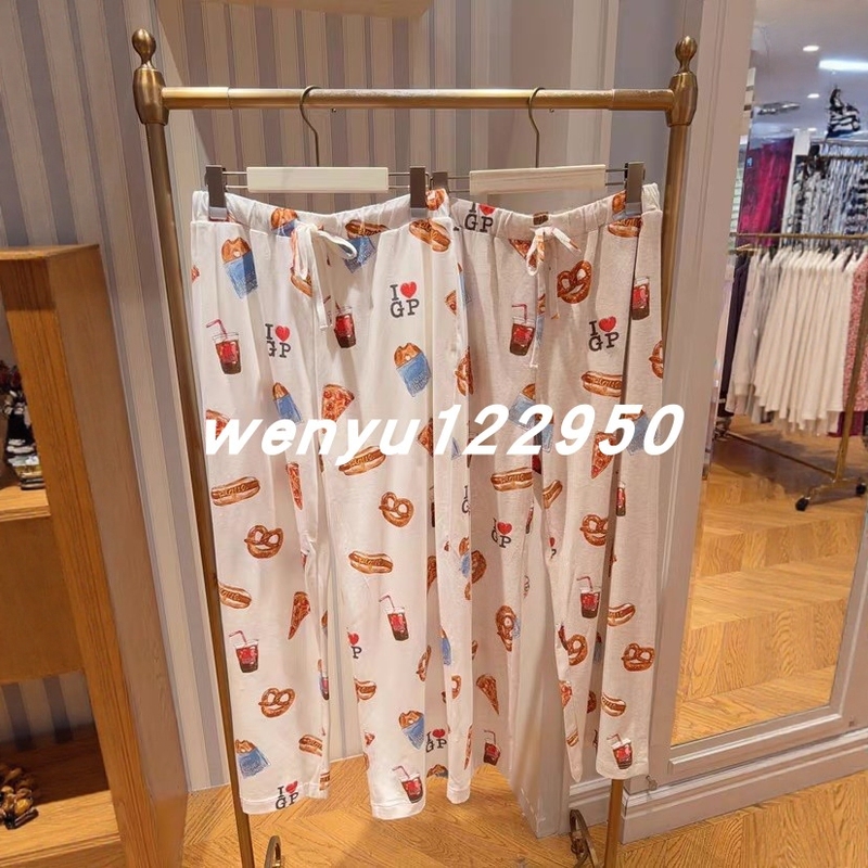 Spring and Summer Japanese Style Gp Ice Cream Hot Dog Alkaline Water Bag Letter Print Lyocell Cotton Skin-Friendly Straight-Leg Home Pajama Pants