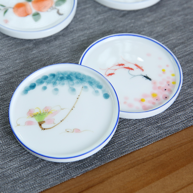 Round hand painted ceramic cup mat creative anti-burn and heat insulation mat fu tea with tea passage spare parts cup deputable tea mat