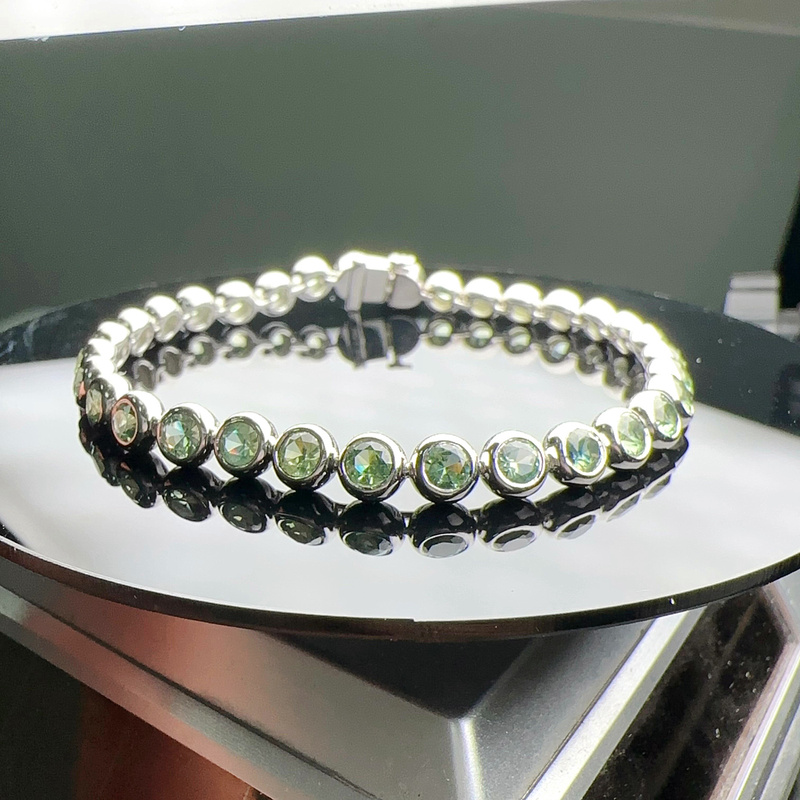 925 Silver Natural Sapphire Bracelet Colorful Light Green Bubble Bracelet 925 Silver Natural Sapphire Bracelet Colorful Light Green Bubble Bracelet