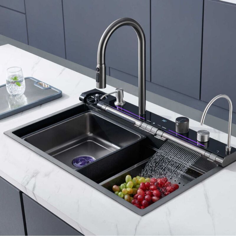 Blue Whale Dragon Rain Multifunctional Hot and Cold Raindance Waterfall Button Digital Display Pull-Out Kitchen Faucet Accessories Black Manufacturer Blue Whale Dragon Rain Multifunctional Hot and Cold Raindance Waterfall Button Digital Display Pull-Out Kitchen Faucet Accessories Black Manufacturer