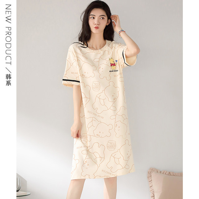 Nightgown summer ແມ່ຍິງຝ້າຍບໍລິສຸດຂອງແຂນສັ້ນສາມາດ worn ພາຍນອກຫມີດອກບາງໆ ອິນເຕີເນັດສະເຫຼີມສະຫຼອງຮູບແບບຂະຫນາດໃຫຍ່ແມ່ຍິງ pajamas ພາກຮຽນ spring ແລະ summer