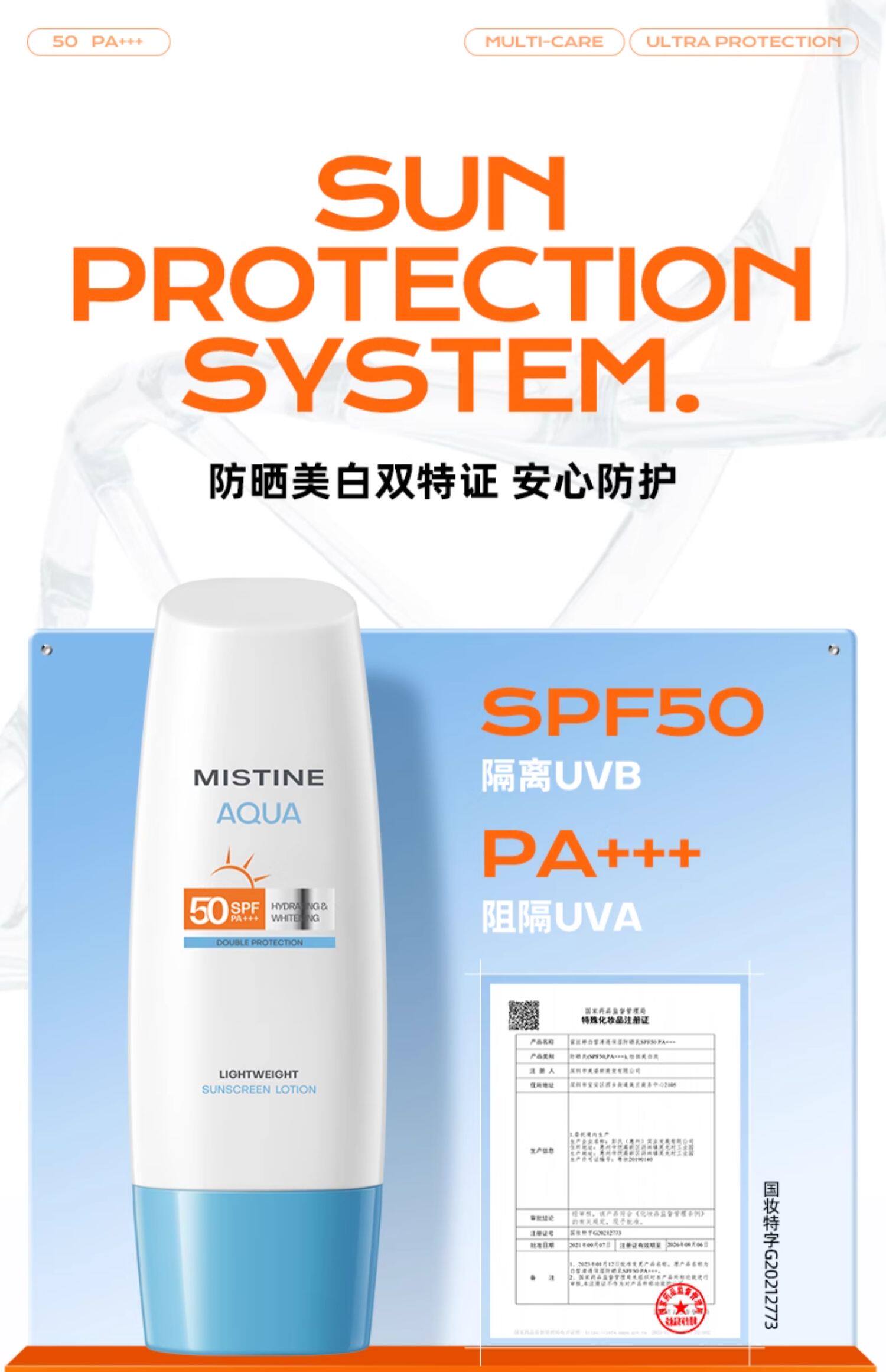 【中國直郵】Mistine蜜絲婷 泰國小藍帽白皙清透防曬乳 SPF50 PA+++ 70ml 趙露思同款