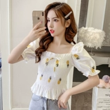 Милый свежий универсальный короткий корсет, клубника, рубашка, открытые плечи, коллекция 2021, в корейском стиле, с вышивкой