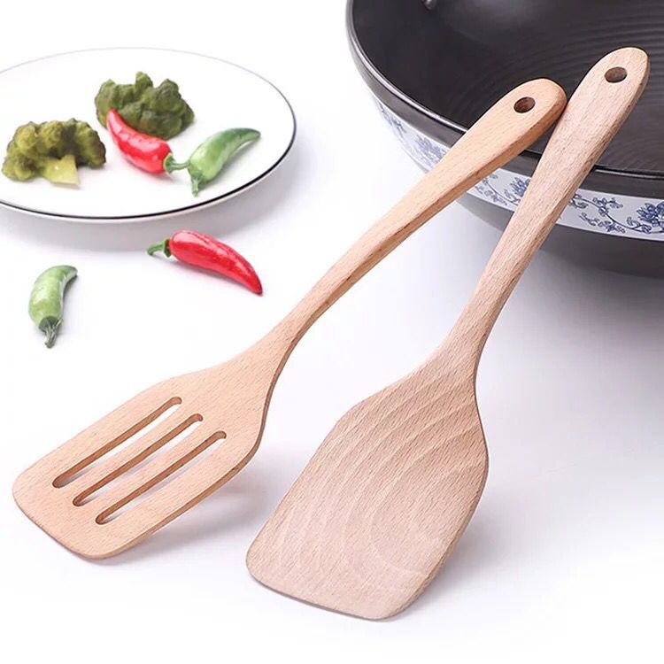 Home High Temperature Resistant Beech Wood Shovel Wood Spoon Without Dip In Pan Fried Vegetable Spade No Lacquered Long Handle Wood Frying Pan Shovel Kitchenware Pan Shovel