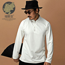 (Mens Clothing and Veterinary Hall) Wen China Wind Tang Dress Shirt Casual Standing and Thick Solid of the Youth Long sleeves T