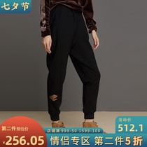 Cloud Chinese style Xiangyun printing stitching design closed pants casual nine-point national tide thin straight pants women