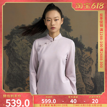 (mustard original) Unwritten Chinese style Chinese design upright collar inclined flap disc buckle large red long sleeve T-shirt for undershirt