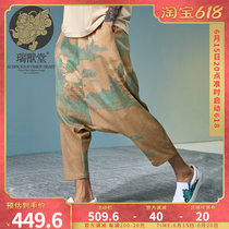 (Mens Clothing and Veterinary Hall) move Chinas wind green and green landscape printing 90% drop-seat Harun casual mens pants