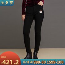 (Mustard original)Jade rabbit Chinese style heavy industry embroidery plus velvet thick leggings nine-point small feet pencil pants