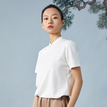 (Mustard original) eyebrow National Tang suit Chinese style handmade buckle stand collar Hanfu short sleeve t-shirt