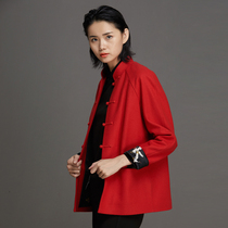 (Mustard Original) Zhu He China Wind New Chinese Fleece thick and short jacket upright collar disc buckle Improved Tang Dynasty