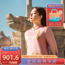 (Mustard original) Brocade Chinese style heaven official blessing buckle printing design improved cheongsam dress women