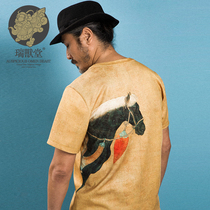 (Mens Clothing and Veterinary Hall) Fly to fly the Chinese Wind Tang Dynasty Poetry Book Law Art Retro Personality Tide Man Casual T-shirt