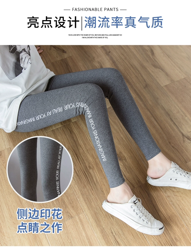 Quần legging nữ mặc quần co giãn mỏng cotton chín điểm size lớn giảm béo mùa hè phiên bản mới của Hàn Quốc mùa xuân và mùa thu - Quần tây thường