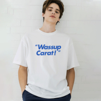 WASSUP National Tide Summer Brief Logo Printed Short Sleeve Mens Round Collar Pure Color Base Half Sleeve Shirt Pure Cotton Blouse