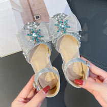 Girls Sandals 2021 Summer New Children's Rhinestones Princess Elsa Shoes Big Girl Soft Bottom Baotou Shoes