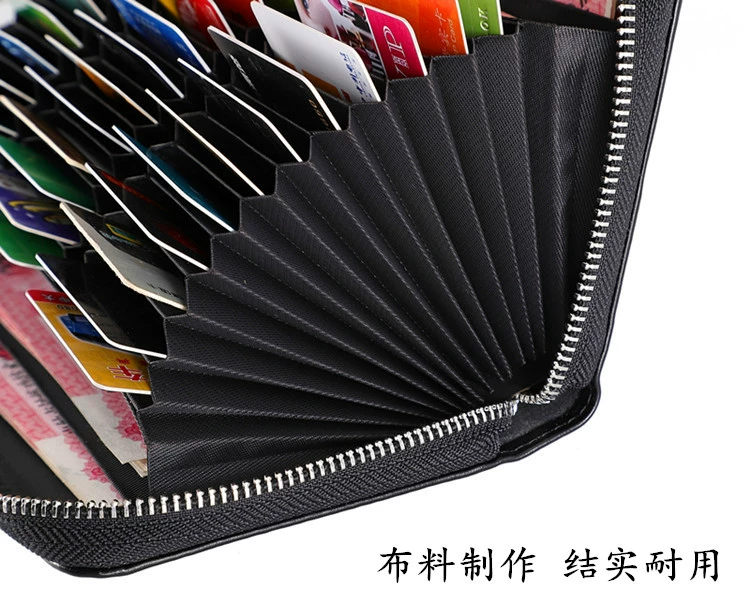 Dây kéo dài bằng da dung lượng lớn 30 thẻ thẻ accordion gói thẻ nam và nữ đa chức năng