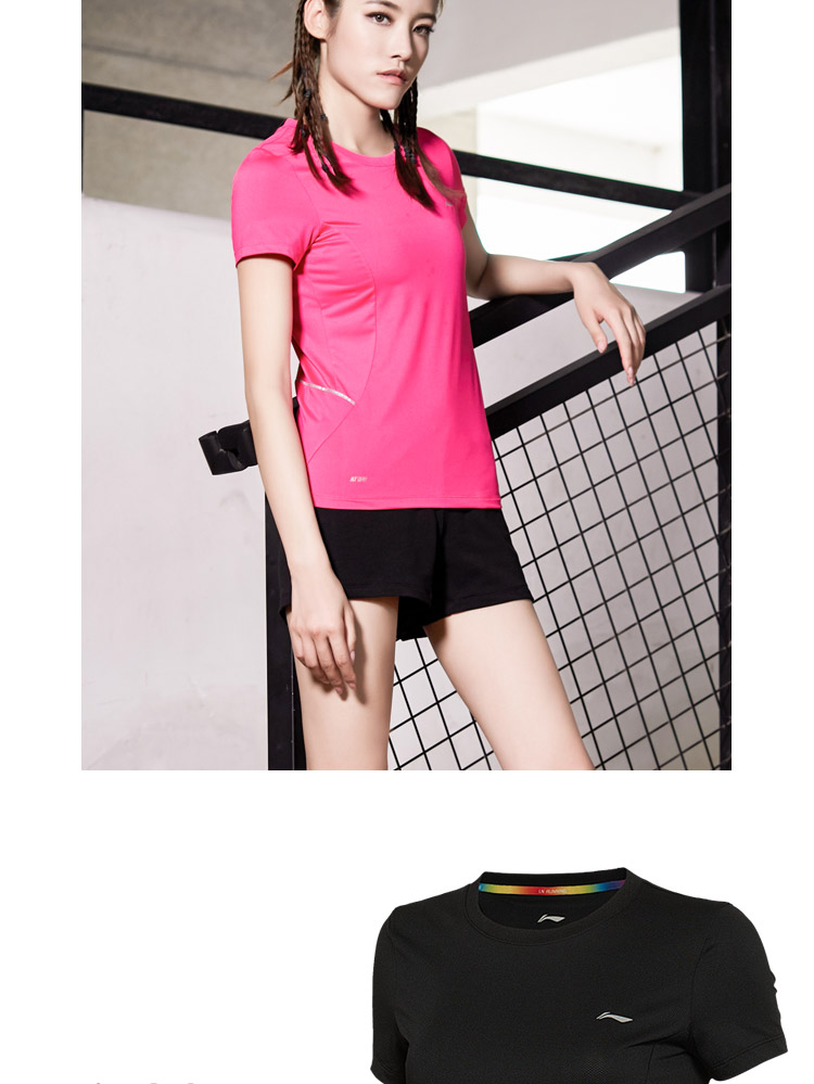 Li Ning áo thun ngắn tay nữ toàn diện tập luyện phù hợp nhanh khô thoáng mát cổ tròn thể thao ngắn ATSL278 - Áo phông thể thao áo thun 3 lỗ nam tập gym