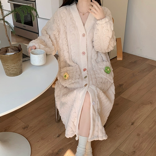 Демисезонная пижама, демисезонный коралловый бархатный длинный фланелевый банный халат, популярно в интернете