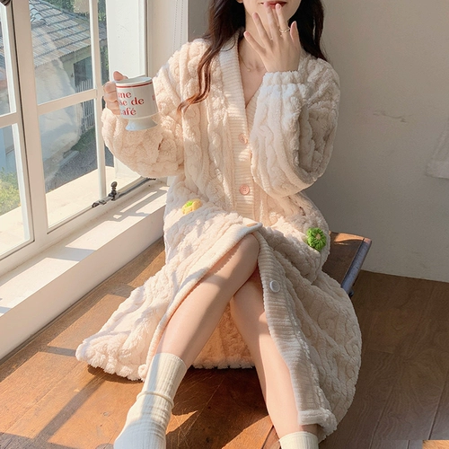 Демисезонная пижама, демисезонный коралловый бархатный длинный фланелевый банный халат, популярно в интернете