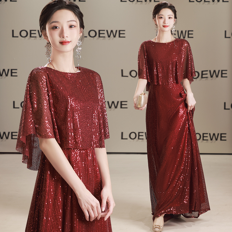 Choir Performance Clothing for Women, Adult Poetry Recitation Long Dress, Red Song Competition Banquet Host Red Evening Dress