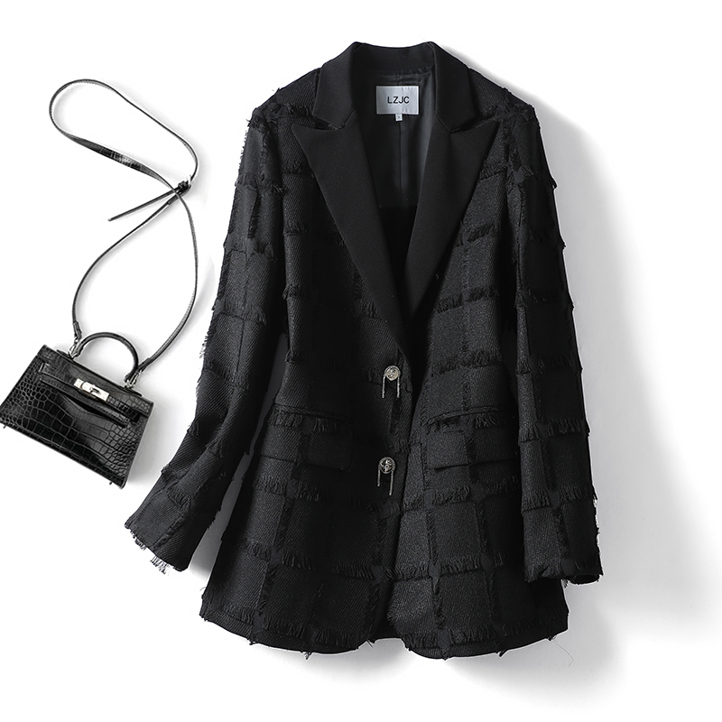 Tassel Plaid Blazer for Women, Designer Style, Old Money Style, Light Luxury, Casual, Loose, Fashionable, High-End Suit