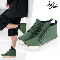 HelloZebra fashion lace-up mens low-top rain shoes Mens autumn and winter outdoor fishing shoes Adult waterproof shoes rubber shoes