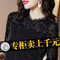 Golden velvet spring and summer lace 2021 new foreign style base shirt Womens T-shirt spring top plus velvet thickened
