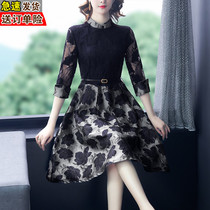 Dress large size womens clothing noble lady mother new spinning five-point sleeve Taiwan cotton silk wide lady cotton linen