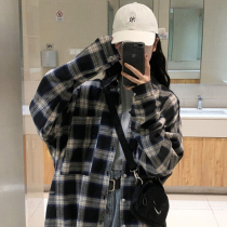 Plaid shirt womens summer thin long sleeve Net red medium long loose Korean version of sunscreen cardigan Plaid thin coat