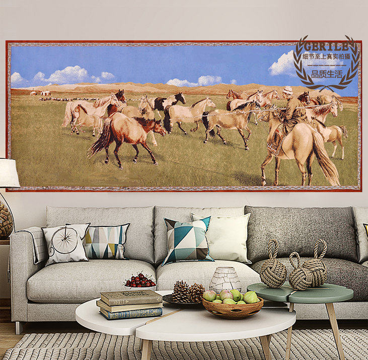 New fine wool woven grassland set horse figure three-dimensional decoration living room restaurant office conference room tapestry tapestry