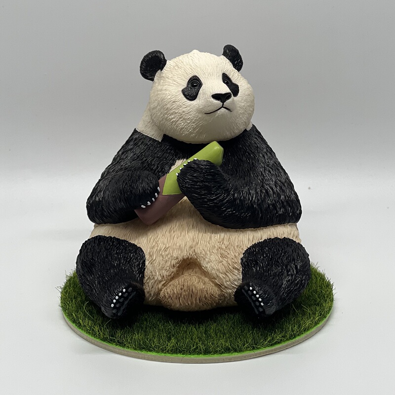 Purely Handcrafted Giant Panda Fu Bao Model Figurine Holding Bamboo Shoots