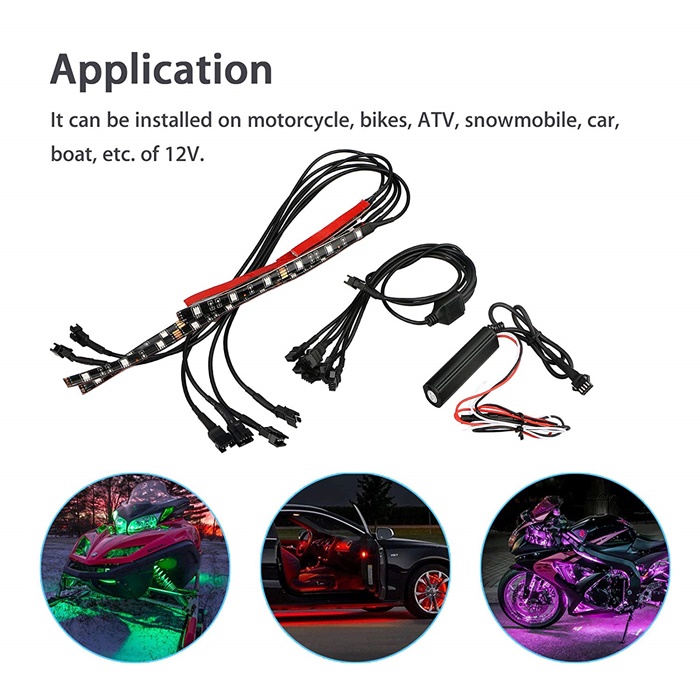 Xe máy LED Ambient Light Xe LED Xe nội thất Đèn điều khiển từ xa Đèn dưới trang trí Thanh ánh sáng Thanh mát - Đèn xe máy giá đèn pha xe vision