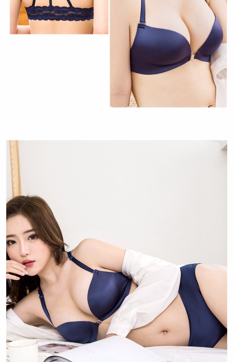 Ai Yunmei mùa hè làm đẹp trở lại đồ lót tập hợp áo ngực trước khóa không có vòng thép mỏng phần gợi cảm trên áo ngực không dấu vết quần lót cotton