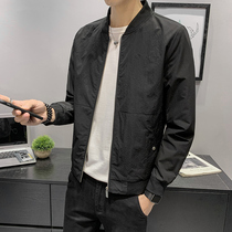 Spring jacket mens 2021 New Korean fashion casual personality embroidery Black Baseball collar mens thin coat
