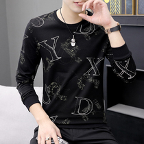 2021 spring new round neck T-shirt mens long sleeve Tide brand lettering body style Korean personality slim base shirt