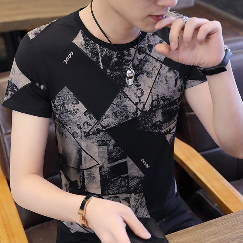 Flowers Short Sleeves Men 2022 Summer New men's T-shirts Korean version Trend Body Round leader Tide Card Printed Half Sleeve T-shirt