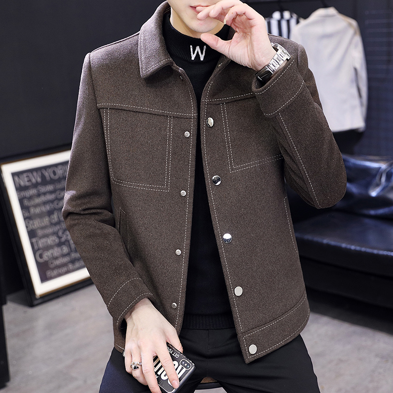 Men's Wool Coat Short Autumn and Winter Cotton Thick Korean Style British Style Windbreaker Trendy Wool Wool Coat