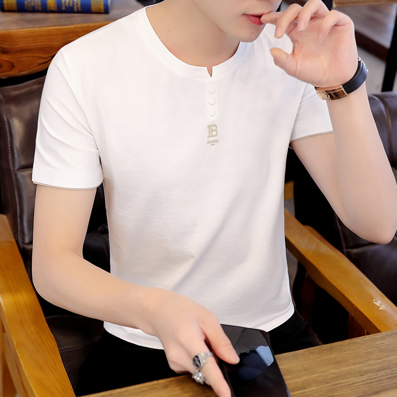 Men's T-shirt short-sleeved 2020 new trend white T-shirt Korean version of the Harajuku fashion card round collar summer half-sleeves