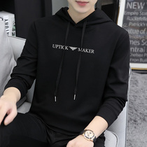 Tide brand sweater mens hooded loose solid color long sleeve T-shirt Korean version 2020 new black autumn mens tide coat