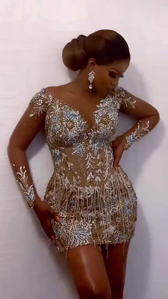 birthday bling dress 18th Birthday Outfit Dress Sexy Tight Beaded Dress Mini Homecoming Dre –  Simplepromdress main image 1