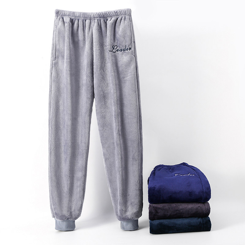 Men's pajamas autumn and winter plush coral velvet trousers warm pants warm pants flannel home pants warm home pants