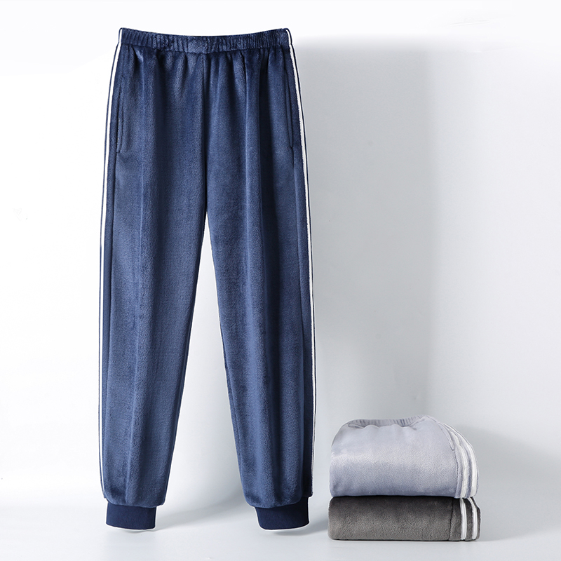 Men Sleeping Pants Plus Suede Thickened Coral Suede Winter Style Long Pants Warm Home Pants Flannel Velvet Warm Pants Home Pants