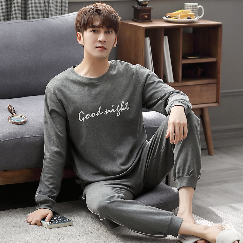 Men's pajamas spring and autumn cotton long sleeve suit can wear a large number of cotton daddy home clothes in autumn and winter