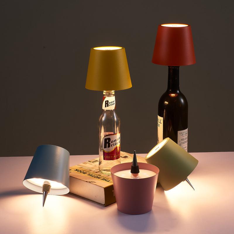 Cross-Border Creative Wine Bottle Table Lamp Bar Outdoor Restaurant Decoration Atmosphere Embedded Rgb Wine Stopper Rechargeable Table Lamp