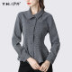 Plaid Shirt Women's Slim Slim Top Polo Collar Professional Shirt Commuting Versatile Fashion European Spring Dress New